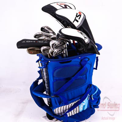 Complete Set of Men's Titleist TaylorMade Odyssey Golf Clubs + Mizuno Stand Bag - Right Hand Stiff Flex Steel Shafts