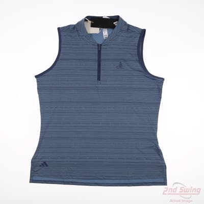 New W/ Logo Womens Adidas Sleeveless Polo Medium M Blue MSRP $65