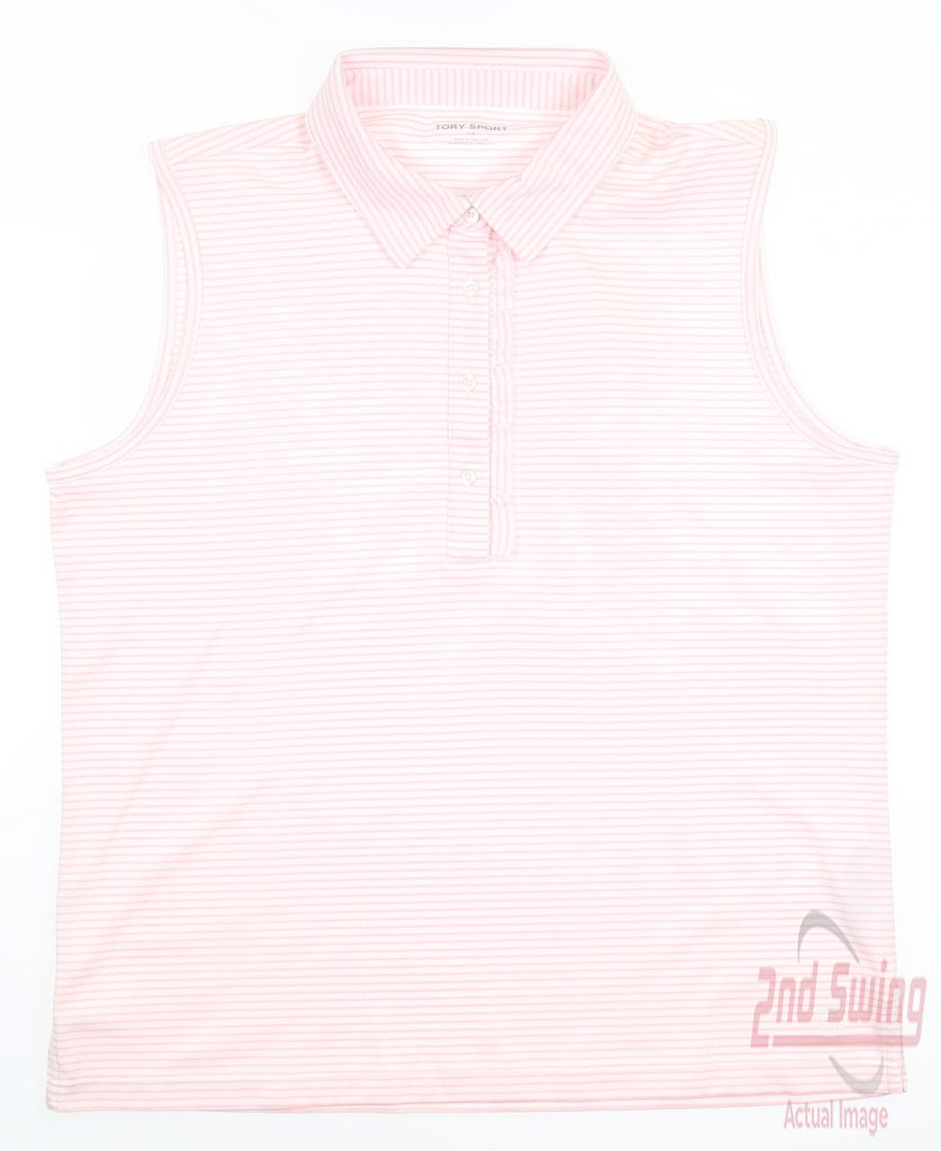 New Womens Tory Sport Performance Sleeveless Ruffle Polo Large L Pink Pirouette Pin MSRP $128
