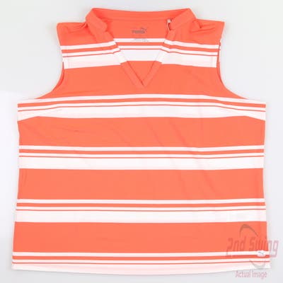 New Womens Puma Cloudspun Stripe Sleeveless Polo Small S Hot Coral MSRP $55