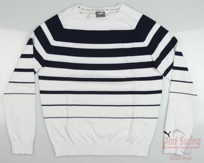 New Womens Puma Striped Sweater Small S Navy Blazer/Bright White MSRP $80