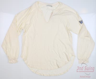 New W/ Logo Womens Peter Millar Golf Long Sleeve V-Neck X-Large XL Cream MSRP $75