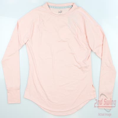 New Womens Puma Cloudspun Long Sleeve Crew Neck Small S Rose Dust Heather MSRP $60