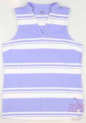 New Womens Puma Cloudpsun V Stripe Sleeveless Polo Small S Lavender Pop MSRP $60