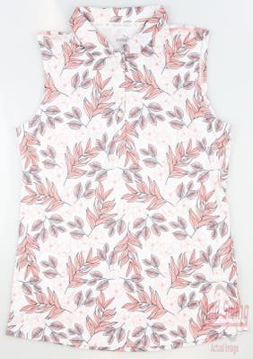 New Womens Puma Cloudspun Floral Sleeveless Polo Small S Bright White/Carnation Pink MSRP $60
