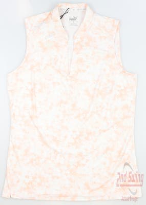 New Womens Puma Mattr Stillwater Sleeveless Polo Small S Bright White/Rose Dust MSRP $60