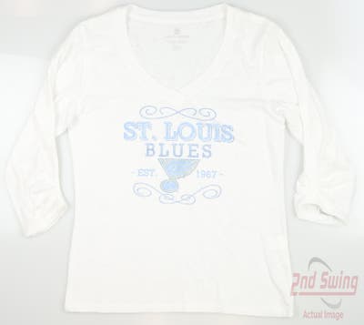 New W/ Logo Womens Level Wear St. Louis Blues Long Sleeve V-Neck Medium M White MSRP $35