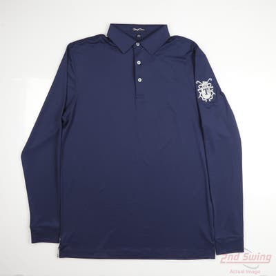 New Mens Straight Down Long Sleeve Polo Large L Navy Blue MSRP $50