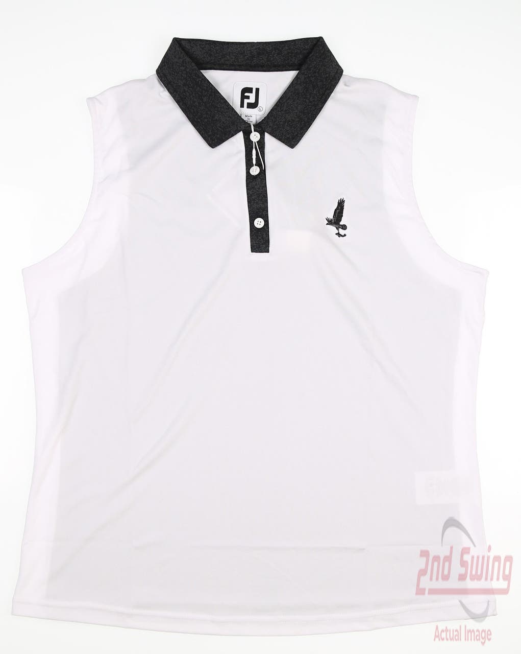 New W/ Logo Womens Footjoy Golf Sleeveless Polo Large L White/Black MSRP $75