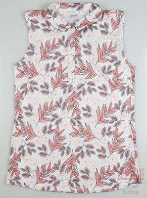 New Womens Puma Sleeveless Cloudspun Flora Polo Small S Bright White/Carnation Pink MSRP $60