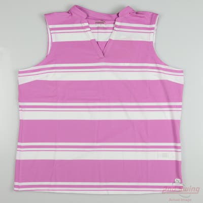 New Womens Puma Cloudspun V Stripe Sleeveless Polo Small S Mauve Pop MSRP $55