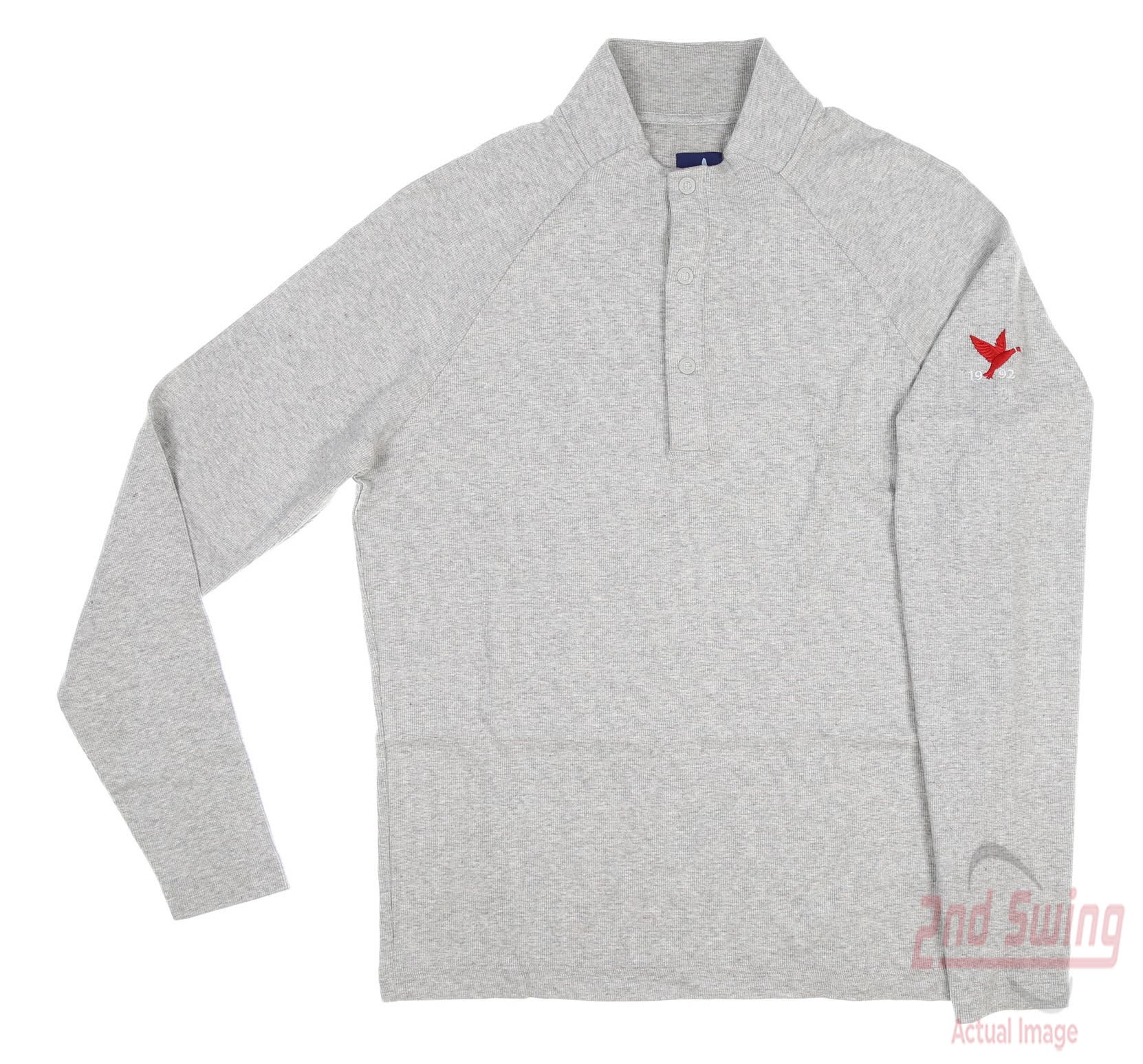 New W/ Logo Mens Johnnie-O Whaling Long Sleeve Mock Neck Small S Light Grey  MSRP $148