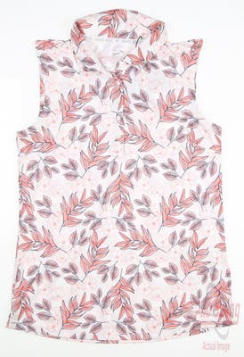 New Womens Puma Cloudspun Flora Sleeveless Polo Small S Bright White/Carnation Pink MSRP $55