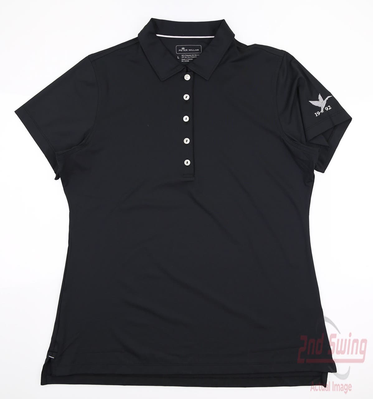 New W/ Logo Womens Peter Millar Golf Polo Large L Black MSRP $85
