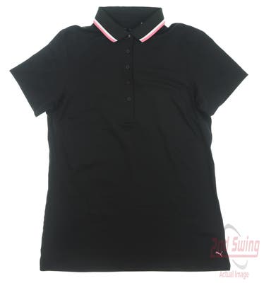 New Womens Puma Cloudspun Tipped Polo Small S Black MSRP $70