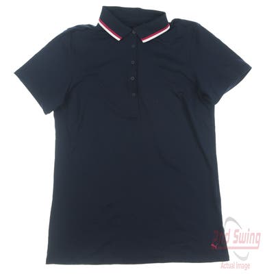 New Womens Puma Cloudspun Tipped Polo Small S Navy Blue MSRP $70