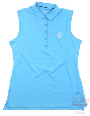 New W/ Logo Womens Peter Millar Golf Sleeveless Polo Medium M Blue MSRP $85