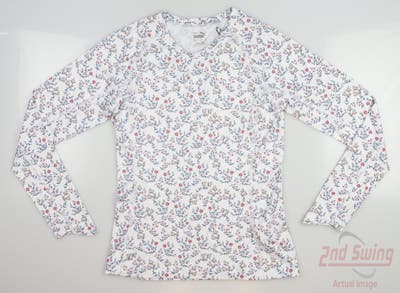 New Womens Puma Youv Micro Flower Long Sleeve Small S White MSRP $60
