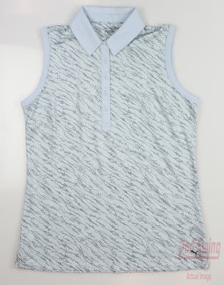 New Womens Puma Cloudspun Whitewater Sleeveless Polo Small S Blue MSRP $70