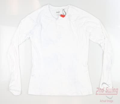 New Womens Puma Youv Long Sleeve Crew Neck Small S White MSRP $70