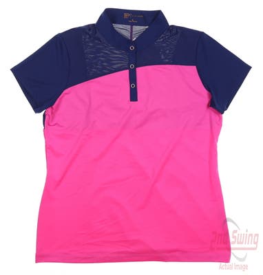 New Womens EP NY Cap Sleeve Convertible Collar Block Polo Medium M Rosa Multi MSRP $78