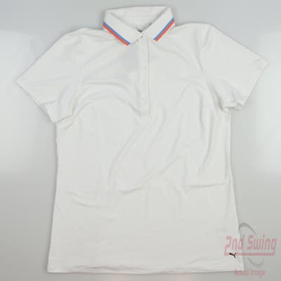New Womens Puma Cloudspun Tipped Polo Small S White MSRP $70