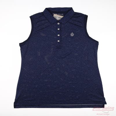New W/ Logo Womens Peter Millar Sleeveless Polo Large L Navy Blue MSRP $105