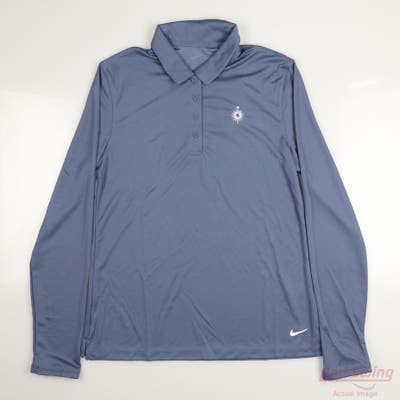 New W/ Logo Womens Nike Long Sleeve Polo Medium M Blue MSRP $80