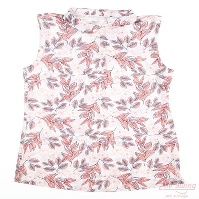 New Womens Puma Cloudspun Flora Sleeveless Polo Small S Bright White/Carnation Pink MSRP $60