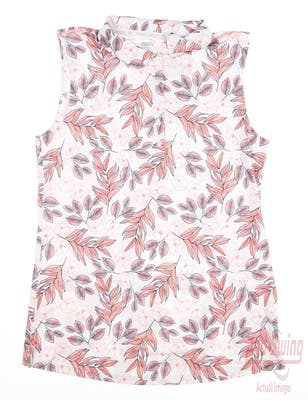 New Womens Puma Cloudspun Flora Sleeveless Polo Small S Bright White/Carnation Pink MSRP $60