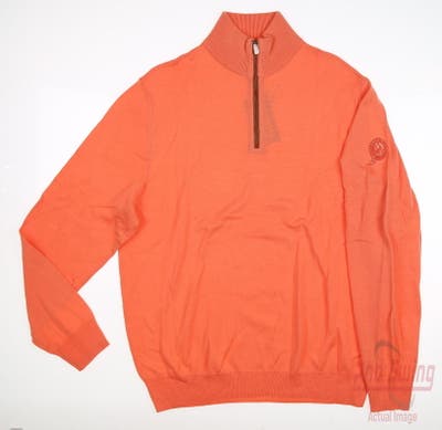 New W/ Logo Mens Ralph Lauren Golf 1/4 Zip Sweater Medium M Orange MSRP $175