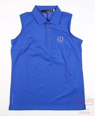New W/ Logo Womens Ralph Lauren RLX Golf Sleeveless Polo Medium M Blue MSRP $88