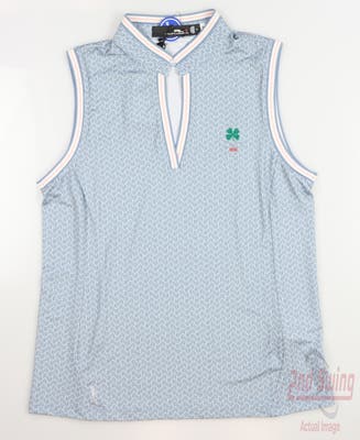 New W/ Logo Womens Ralph Lauren RLX Golf Sleeveless Polo X-Small XS Blue/Cream MSRP $99