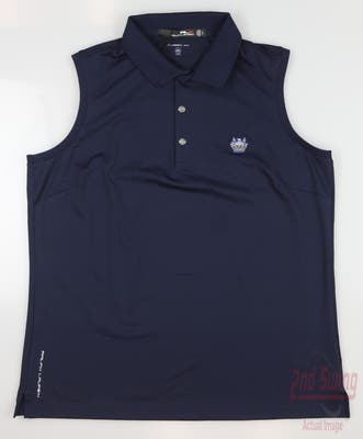 New W/ Logo Womens Ralph Lauren RLX Golf Sleeveless Polo Large L Navy Blue MSRP $88