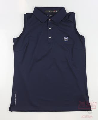 New W/ Logo Womens Ralph Lauren RLX Golf Sleeveless Polo Small S Navy Blue MSRP $88