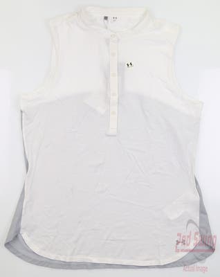 New Womens Under Armour Golf Sleeveless Polo Large L White MSRP $55