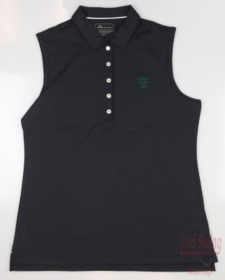 New W/ Logo Womens Peter Millar Golf Sleeveless Polo Large L Black MSRP $69
