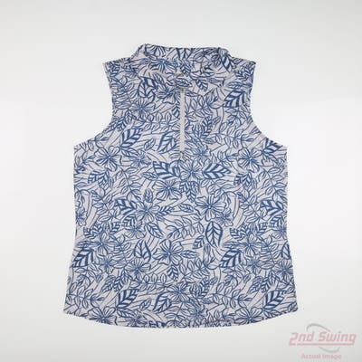 New Womens Puma Cloudspun Leafy Sleeveless Polo White Glow - Blue Horizon Small S MSRP $70