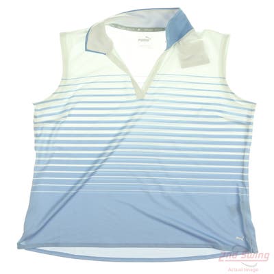 New Womens Puma MATTR Stripe Sleeveless Polo Small S Blue MSRP $70