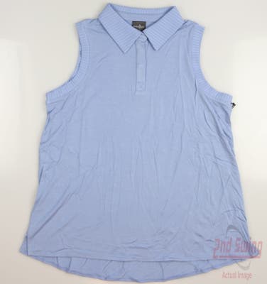 New Womens Belyn Key Rib Trim Sleeveless Polo Medium M Blue MSRP $112