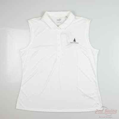 New W/ Logo Womens Puma Sleeveless Polo Large L White MSRP $45