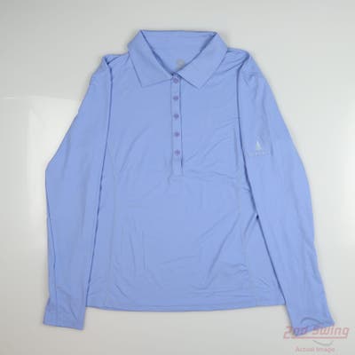 New W/ Logo Womens BLOQ UV Long Sleeve Polo Large L Blue MSRP $50