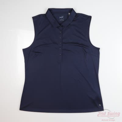 New Womens Puma Sleeveless Polo X-Large XL Navy Blue MSRP $45