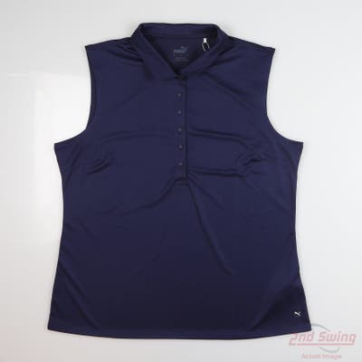 New Womens Puma Sleeveless Polo Large L Navy Blue MSRP $45