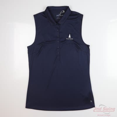 New W/ Logo Womens Puma Sleeveless Polo Large L Navy Blue MSRP $45