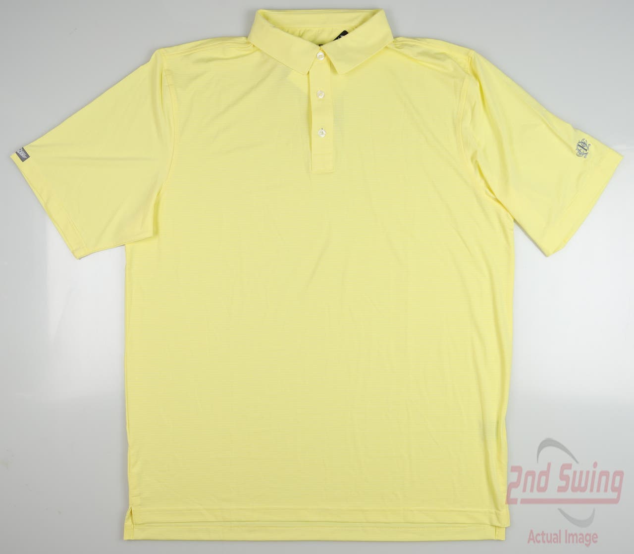 New W/ Logo Mens Straight Down Gamma Stripe Polo Large L Yellow MSRP $98 14775
