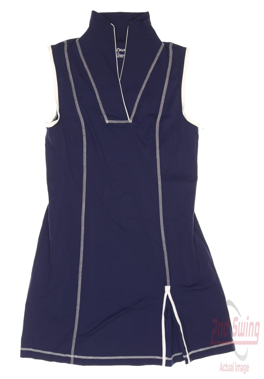 New Womens Kinona Sleeveless Golf Dress Medium M Navy Blue White MSRP $180