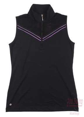 New Womens EP NY Zip Collar Sleeveless Polo X-Small XS Black Multi MSRP $80