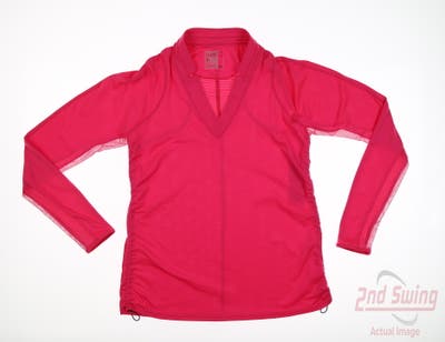 New Womens Lucky In Love Golf Long Sleeve V-Neck Small S Pink MSRP $84