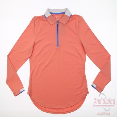 New Womens Peter Millar Long Sleeve Zip Polo Medium M Orange MSRP $100